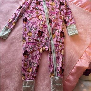 Pink Ballerina Print Zipper Footie Pajamas